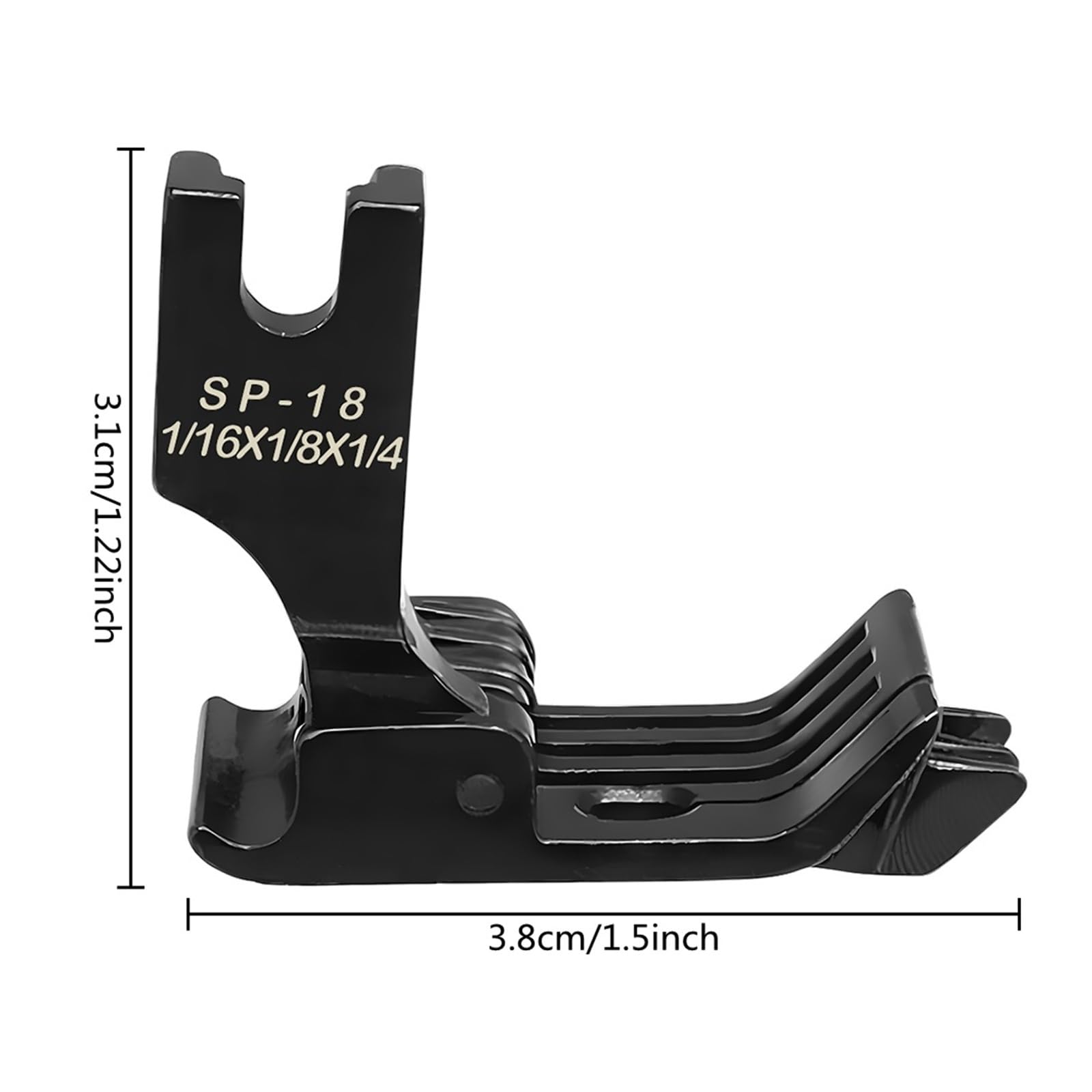 Pied-de-biche en Acier Noir SP-18 avec Guide À Trois Bords Droits, 1/16, 1/8, 1/4 Pouces, Accessoires Industriels for Machine Coudre, Point Noué, 1 Pièce