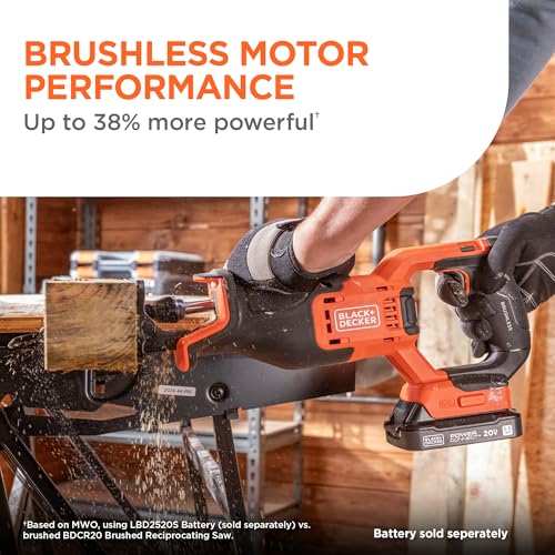 Image of BLACK+DECKER 20V MAX POWERCONNECT Brushless Cordless Reciprocating Saw with Three Blades, Battery Not Included, Variable Speed, 3200 RPM, Built in LED, 1 In. Stroke Length (BLRS78B)