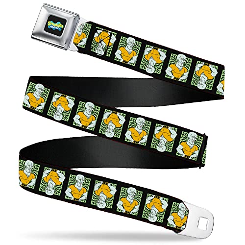 Nickelodeon Belt, Seatbelt Buckle Belt, SpongeBob Handsome Squidward Pose Blocks Flip Black Green, Youth 20 to 36 Inches