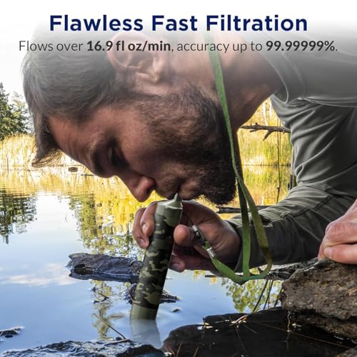 Membrane Solutions Personal Water Filter, Survival Filtration Straw Portable Gear, Emergency Preparedness, Supply for Drinking Hiking Camping Travel Hunting Fishing Team Family Outing (Camo, 6 Pack) - Thumbnail 3