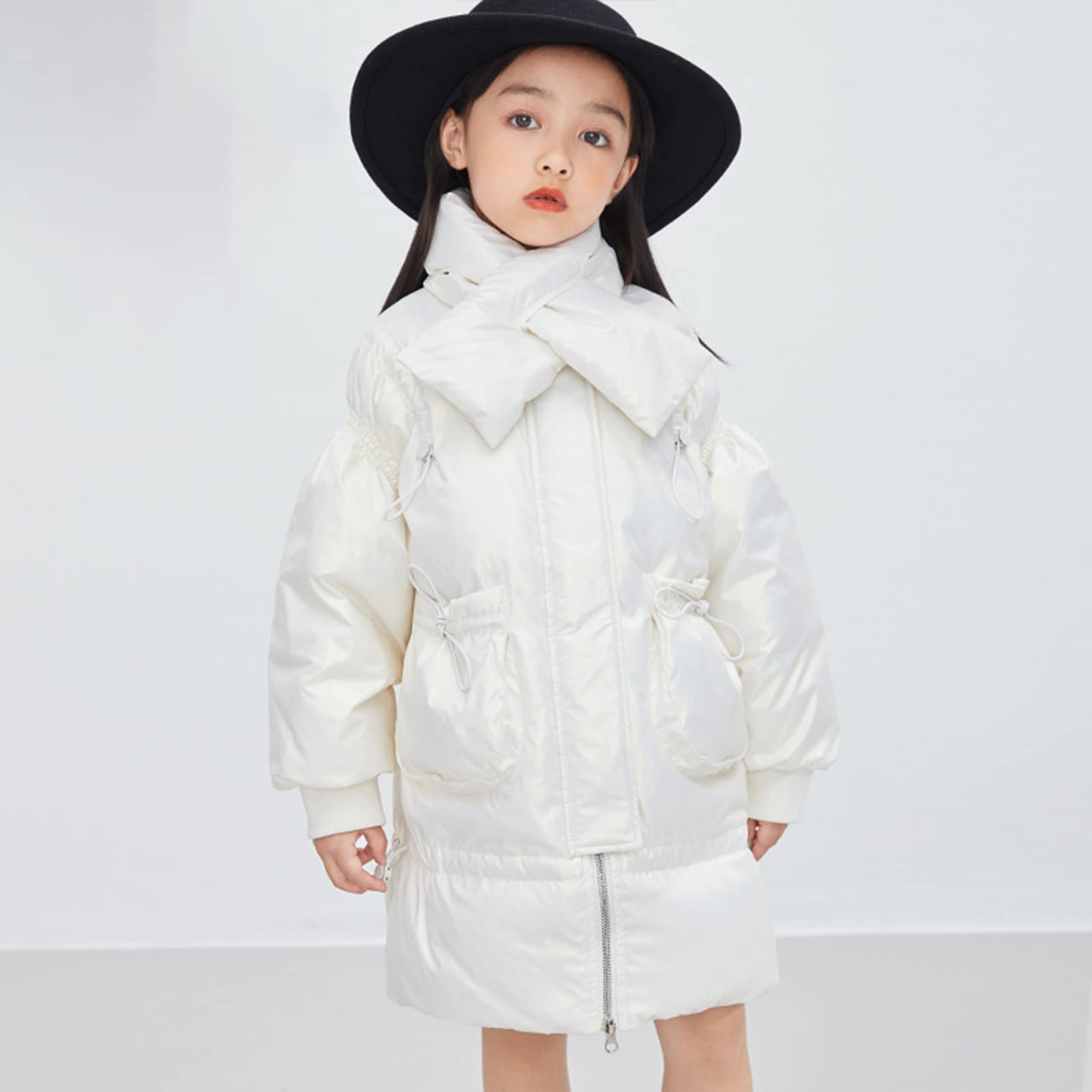 Abbigliamento per Bambini Piumino D'Anatra Bianca per Ragazze Spessa Giacca Invernale Calda Lucida Lunga Giacca Senza Lavaggio Dolce Ed Elegante,White,5T(110CM)