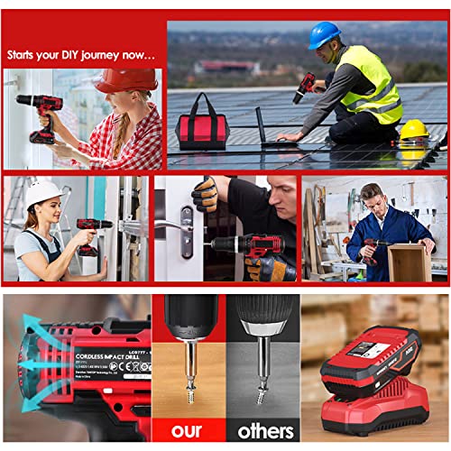 Akku-Bohrmaschine, 20 V elektrische Bohrmaschine, schnurloses Set mit 1H Schnellladegerät, 2 variable Geschwindigkeiten (0–400 U/min & 0–1400 U/min), 43 Bohrer/Bohrer. Fluss-Bits – Bild 6