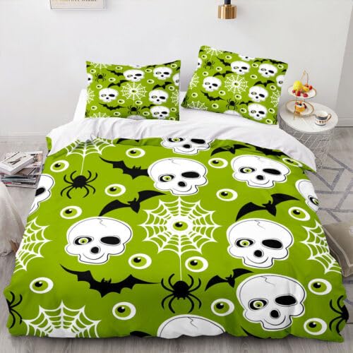Housse de Couette Squelette Vert 90x190 et taie 65x65 pour lit enfant 1 place microfibre 110g/m²