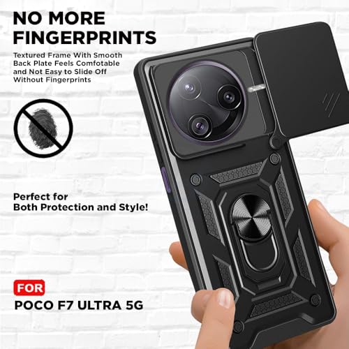 Image of Luxe Back Cover for Poco F7 Ultra 5G | D10 Tough Armor | Sliding Camera Shield | 360 Protection | Kickstand Ring Holder | Military-Grade Shockproof Bumper