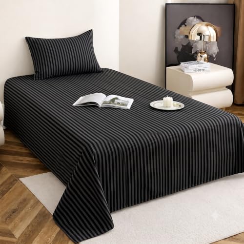 Image of Satin Striped Glace Cotton Single bedsheet with 1 Pillow Cover | Soft & Smooth Finish | Single Bed bedsheet 90 x 60 Inch | Pillow Cover 18 x 28 Inch | Breathable, Fade Resistant