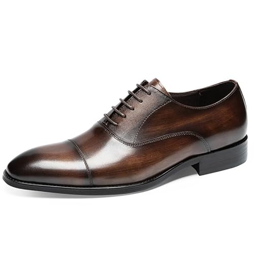 LSIGHTUS Men’s Patent Leather Oxford Dress Shoes, Wingtip Lace Up Pointed Toe Vintage Formal Business Shoes for Men Classic Suit Tuxedo Style Retro Casual Office Footwear Brown