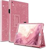 CASZONE Glitter Case for iPad 10.2 inch(9th/8th/7th Generation,2021/2020/2019),Slim Sparkly Bling Bifold Stand with Pencil Holder,Smart Flip Tablet Case Cover with Auto Sleep/Wake,Pink