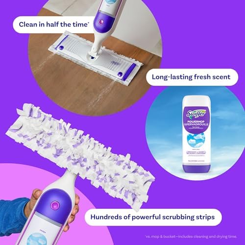 Swiffer PowerMop Multi-Surface Mop Kit for Floor Cleaning, Fresh Scent, Mopping Kit Includes PowerMop, 2 Mopping Pad Refills, 1 Floor Cleaning Solution with Fresh Scent and 2 Batteries - 2