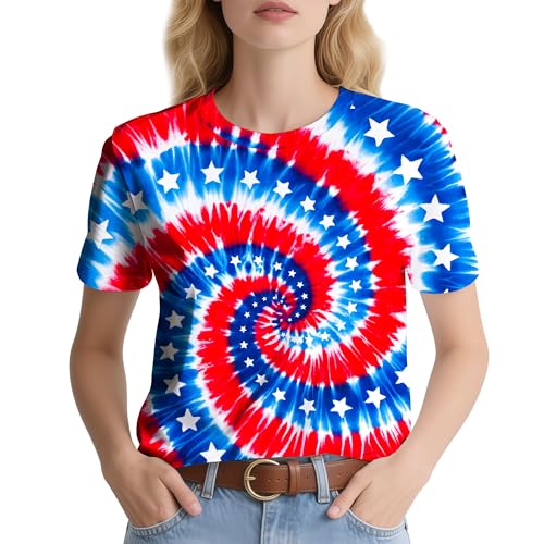 Eitqtbea Womens Red White and Blue American Flag Tie Dye