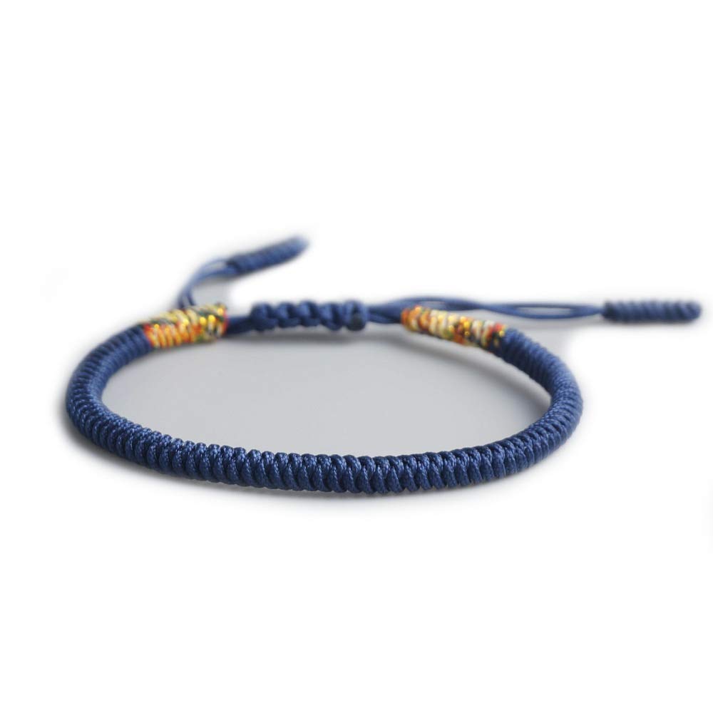 Bracciale Tibetano Spirituale Blu Navy - Intrecciato A Mano Con Nodo Buddista - Porta Fortuna Per Uomo E Donna