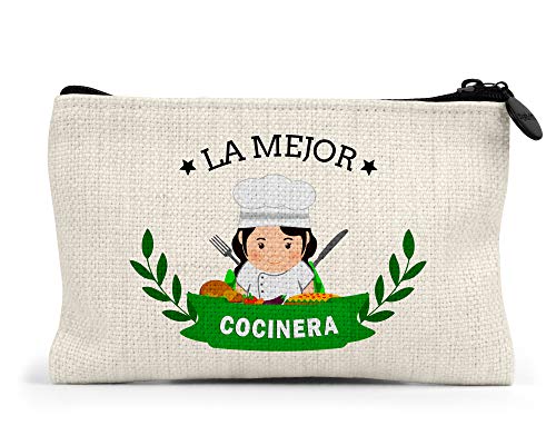 Planetacase - Monedero Personalizado - la Mejor cocinera del Mundo - Cierre con Cremallera - 15x10 cm - Lino - Cocineros Personalizado
