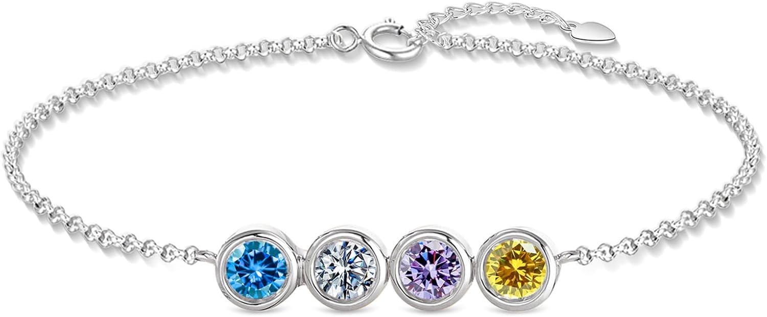 LucySky 925 Sterling Silver Personalized 1-6 Birthstones Bracelets for Women Adjustable Dainty Link Bracelet for Mother’s Day, Birthday, Anniversary, Christmas