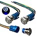 Produktbild QitinDasen 3Pcs Premium 12V / 24V 5A Verriegelung Druckschalter, 19mm Auto Zündungs Startschalter, Blaues LED Licht Edelstahl IP67 Wasserdichter Schalter mit Steckdosendraht