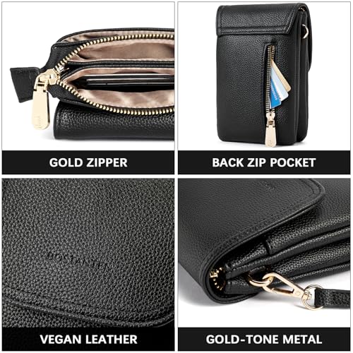 Image of BOSTANTEN Leather Small Crossbody Bags for Women Designer Cell Phone Bag Wallet Purses Adjustable Strap, B-02-pebble Black, Small, Cell Phone Crossbody Bag