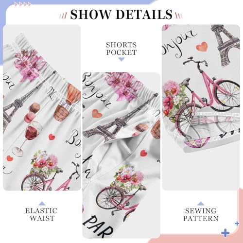 Eiffel Tower Bicycle Boys Long Pants Soft Trousers Elastic Waist Kids Lounge Bottoms with Pockets S-XL4