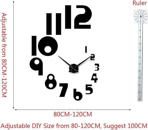 Miniatura 2 de Reloj de pared 3D para bricolaje, grande, sin marco, superficie de espejo, para sala de estar, dormitorio, oficina, hotel, decoración de pared