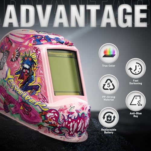Image of YESWELDER Large View Auto Darkening Welding Helmet, Blue Light Blocking, 1 /1 /1 /1 True Color Solar Powered Welder Hood Mask with 4 Arc Sensors, Wide Shade 3 /5-9 /9-13 for TIG MIG ARC Cut and Grind