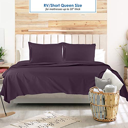 Image of Nestl Purple Short Queen Sheets for RV, Hotel Luxury RV Queen Sheets Set, 6 Piece Fitted Bed Sheet Set and Pillowcases, Super Soft, Wrinkle-Free, and Breathable Camper Bedding