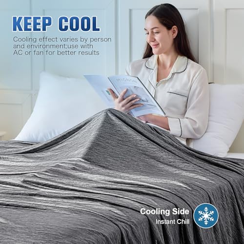 Image of KMUSET Cooling Blanket Queen Size (90 inchx90 inch), Double Sided Summer Cooling Blankets for Hot Sleepers & Night Sweats, Lightweight Blanket for Sofa Bed Couch, House Warming Gifts New Home Obsidian Grey