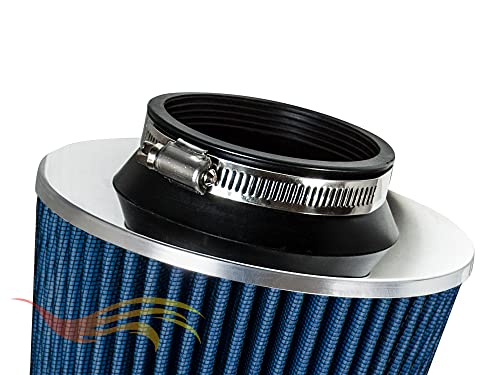 Rtunes Racing AFL4B Blue 4 Inch 102 Mm Inlet Truck Cold Air Intake Cone Replacement Performance Washable Clamp-On Dry Air Filter thumb #3