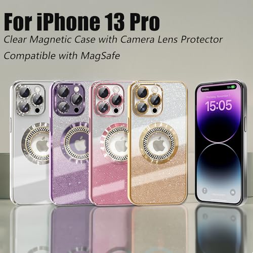 Misscase for iPhone 13 Pro Magnetic Glitter Case Compatible with MagSafe,Full Protection Slim Shockproof Anti-Scratch Case with Camera Lens Protector Logo View Dust-Proof Net for Women Sliver by Misscase - Used condition - Image 7