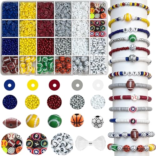 3950PCS Sports Ball Beads for Jewelry Making Acrylic Clay Beads for Bracelets Volleyball Softball Football Baseball Basketball Soccer Bead with Letter Bead for DIY Crafts