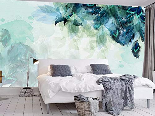 Papier Peint 3D Plumes Bleues Simples Peintes À La Main Moderne Intissé Décoration Murale Cover