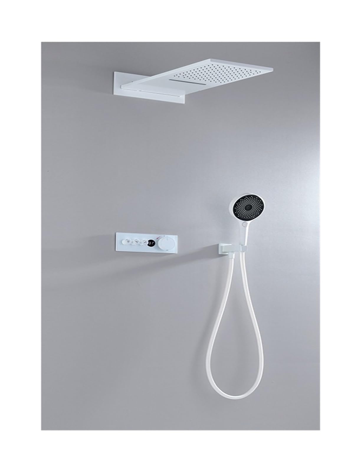 Soywim Matte White Shower System, Bathroom Shower Faucet ，Intelligent Digital Display Wall-Mounted Set Black，Rose Gold Copper Concealed Constant Temperature(Matte White)