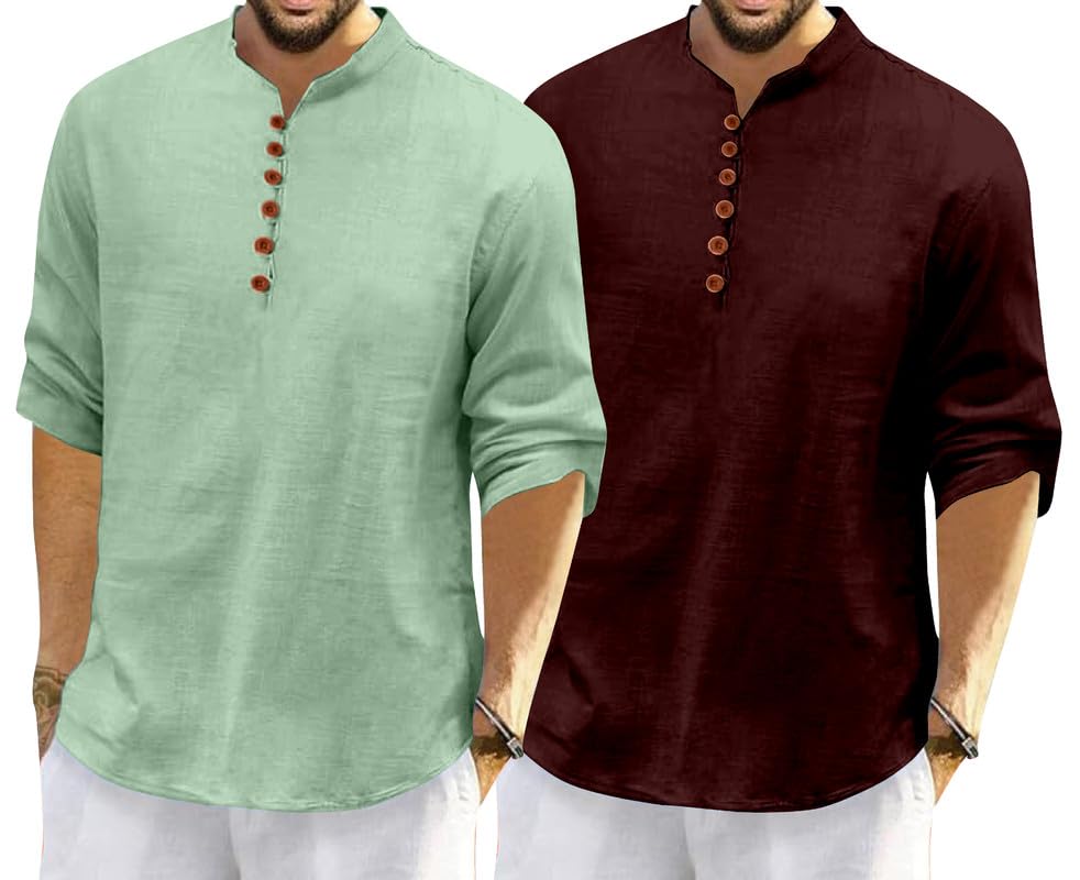 Men's Cotton Blend Solid Short Kurta Shirt | Regular Fit, Full Sleeve (Pack of 2)-picture-40
