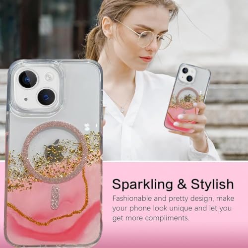 Image of mobistyle Compatible with iPhone 15 Plus | Magentic Glitter Gradian Elegant | Camera Lens Protection Back Cover Case for Women Girls iPhone 15 Plus (Pink)
