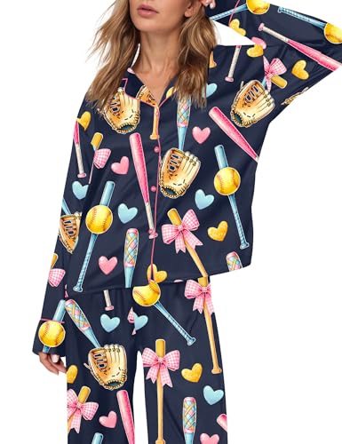 Image of SHESHOW Satin Pajamas for Women Set Long Sleeve Button Down Sleepwear 2 Piece Nightwear Women Pjs Sets Size XS-XXL