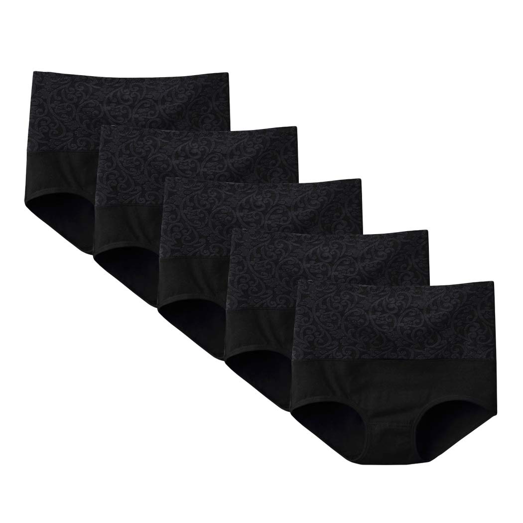 CS&BEAUTY Ladies Cotton Underwear Panties 5 Pack High Waisted Underwear for Women (Black-5pack, M)