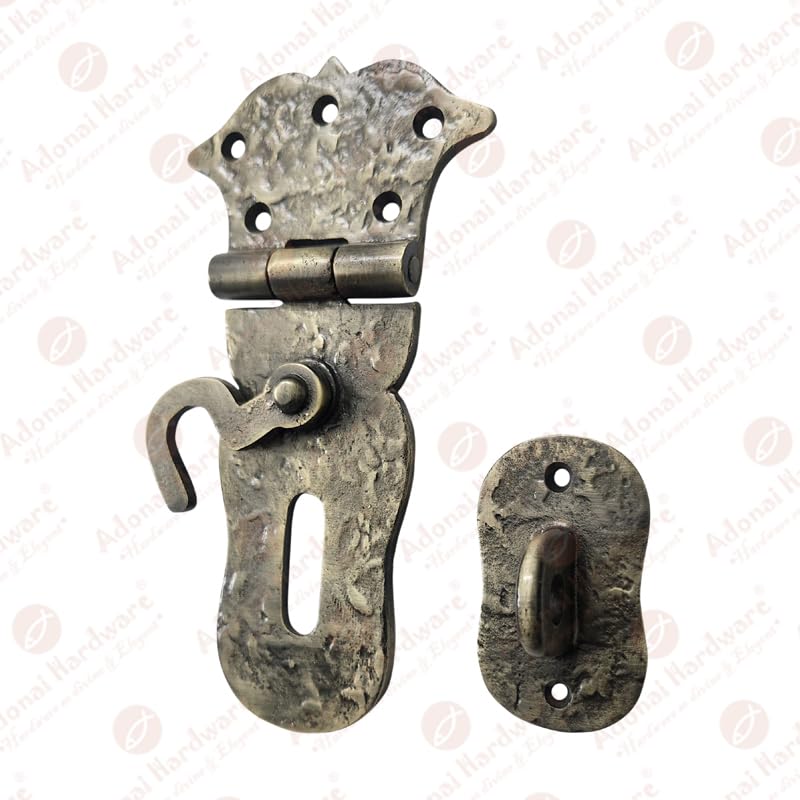 Image of Adonai Hardware inchParan inch Heavy Duty Antique Cast Iron Safety Hasp and Staple with Locking Mechanism (6 inch x 1 Pack, Antique Brass) for Vintage Pirates Treasure Chest, Trunks, Wooden Jewelry Box