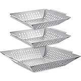 3 Pack Grill Baskets for Outdoor Grill, Heavy Duty Stainless Steel Vegetable Grill Basket, Barbecue Accessories, Grilling Basket for Veggies, Grilling Accessories for All Grills & Smokers