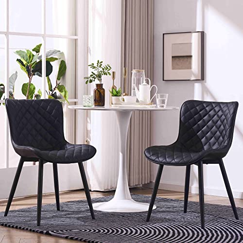 Kidol & Shellder Dining Chairs Kitchen & Dining Room Chairs Set Of 2 Modern Upholstered Living Room Chairs Faux Leather Vanity Chair Comfortable Contemporary Dining Chair (Black),3 Mins Quick Assembly #TOP4