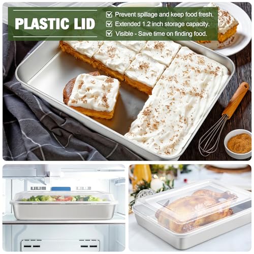 Image of TeamFar Baking Pan with Lid, 12.5 inchx 9.8 inch Stainless Steel Rectangular Cake Lasagna Pan with Cover for Cake Brownie Casseroles, Healthy & Sturdy, Oven & Dishwasher Safe - (1 Pan + 1 Lid)