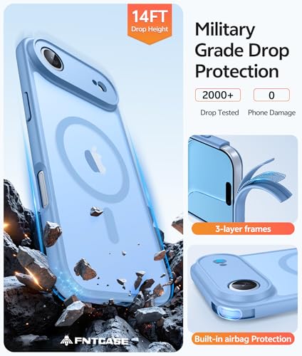 Image of FNTCASE for iPhone Air Case: [Compatible with Magsafe] Translucent Matte Cases with [Full Camera Protection] [Screen Protector] Military Grade Shockproof Protective Phone Cover - Light Blue