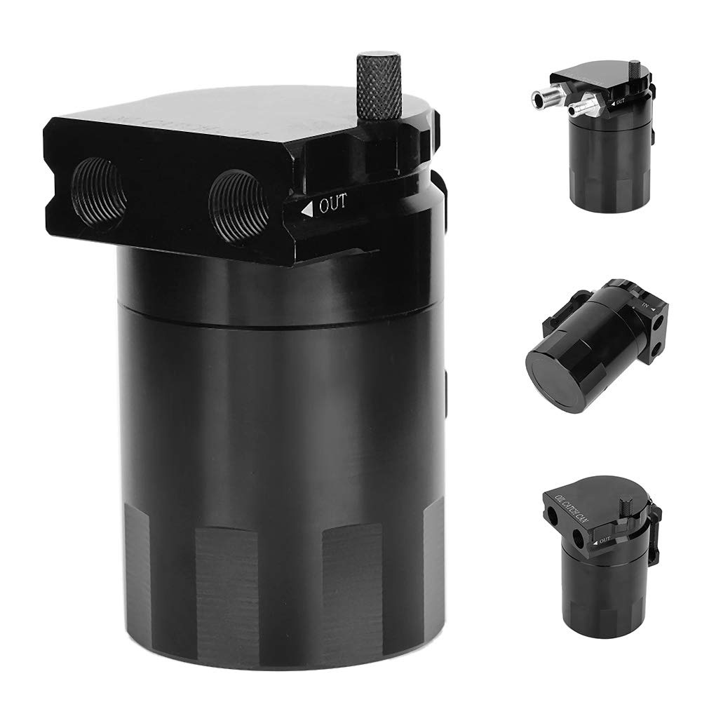 Qiilu Lata de captura de aceite , kit de lata de captura de aceite universal, tanque de depósito de 300 ml, motor, pulido negro, aleación de aluminio con deflectores, negro