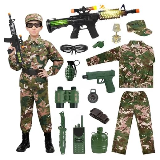 Militär Kostüm Kinder, Militär Soldaten Kostüm für Kinder,mit Armee Soldat Tarnanzug Uniform,Mütze,Gürtel,Militar Ausrüstung Spielzeug für Karneval Faschingskostüme Halloween Cosplay Jungen Mädchen
