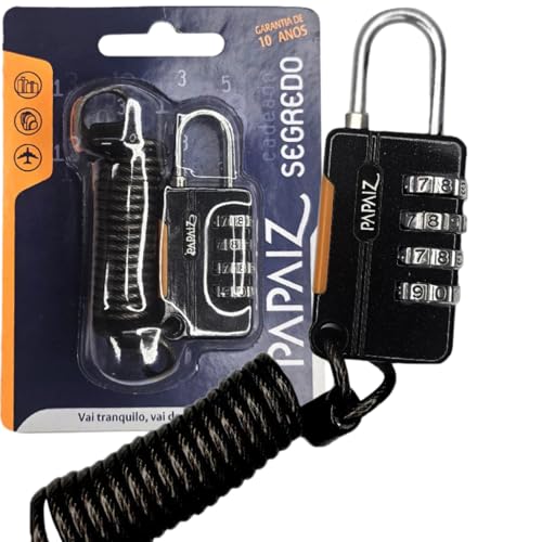Cadeado 4 Segredos C/Cabo Cs25 Preto Papaiz Segurança Bolsas Malas