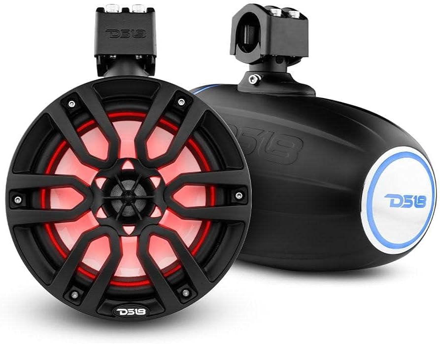DS18 NXL-X8TP/BK Hydro 8″ Marine Water Resistant Wakeboard Towers Speakers with Integrated RGB LED Lights – 375 W Max 125 W RMS 4 Ohms – Great for Boats Motorsports Jeep ATV & UTV – Pair