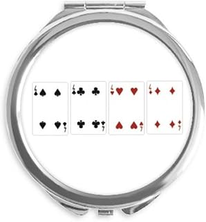 4 Heart Spade Diamond Club Pattern Hand Compact Mirror Round Portable Pocket Glass