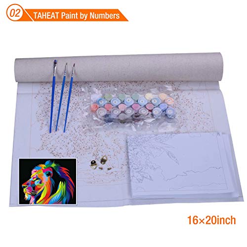 TAHEAT Malen nach Zahlen Tiere Kits DIY Leinwand Ölgemälde für Kinder, Studenten - Buntes Löwengesichtsmuster 16 * 20… – Bild 4