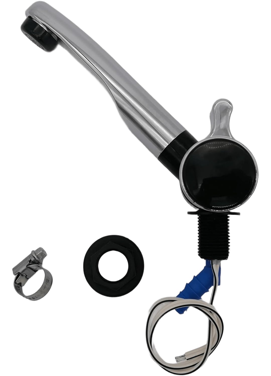 CR-MOESANCO® Kit Robinet Eau Froide avec Interrupteur 12 V + 1 Collier en Inox pour Caravane, Camping-car, Bateau, Chromé