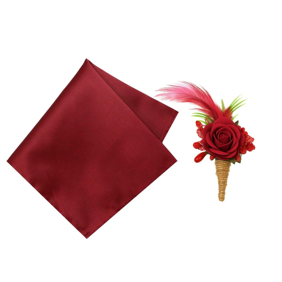 Best Pocket Square and Lapel Pin Combo for Men | Microfiber Pocket Square 30x30 cm | Metal Flower Lapel Pin | Pack of 2-image-42