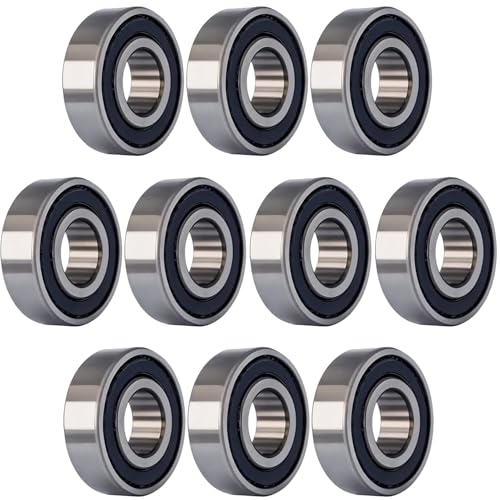 Tonmp 10 PCS R8-2RS 1/2 inch Bore Double Rubber Sealed Roller Ball Bearing 1/2 x1-1/8 x5/16 Inch ABEC3 Precision Small Ball Bearing for Electric Motor, Wheels, Home Appliances, Garden Machinery