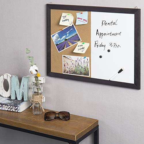 2-in-1 Black Wood Framed Wall Mounted Combination Bulletin Cork Board & Magnetic Whiteboard - MyGift - Thumbnail 2