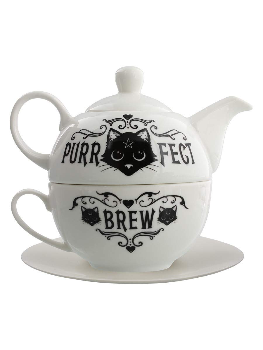 AlchemyPurrfect Brew Tea for One Set Mug Set White 15.5x14.5cm