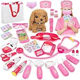 33Pcs Pet Doctor Kit for Toddlers - Dress Up Costume & Pretend Doctor Play Set with Dog Toy, Stethoscope, Pet Vet Roleplay Toys, Christmas Birthday Gifts for Ages 3 4 5 6 7 8 Year Old Boys Girls