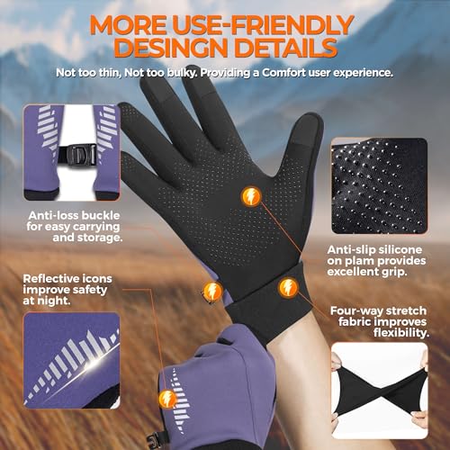 Image of rivmount Winter Gloves Women Men, Cold Weather Touch Screen Liner Glove, Windproof 3-Layers, for Running, Cycling, Biking, Hiking, Driving